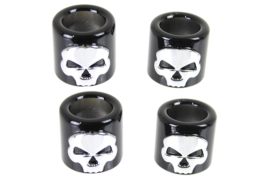 Pushrod Cover Cup Set with Skull Design Chrome with Black(SET)