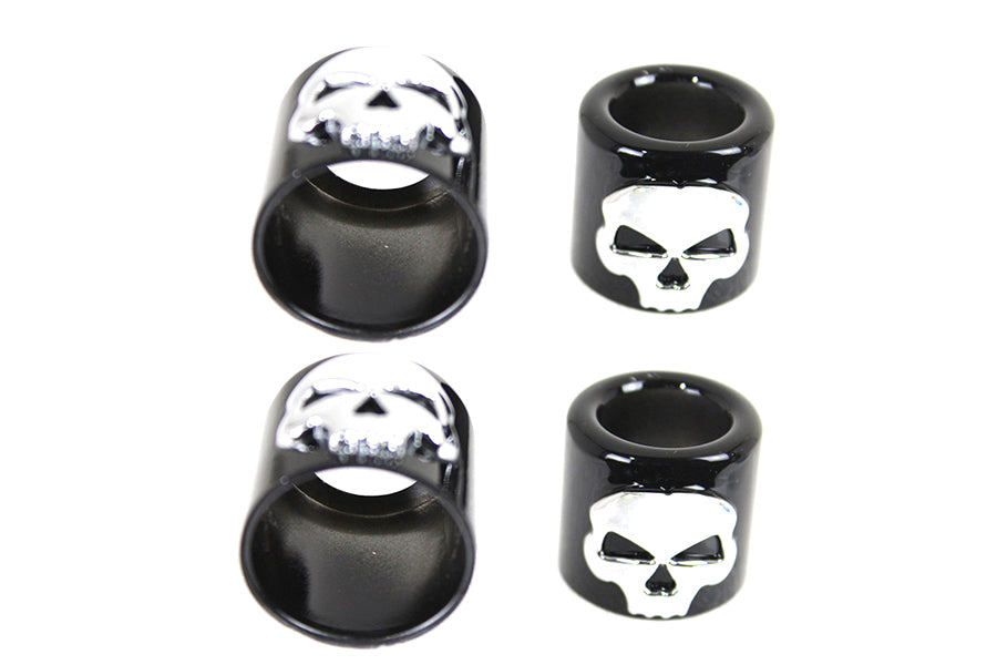Pushrod Cover Cup Set with Skull Design Chrome with Black(SET)
