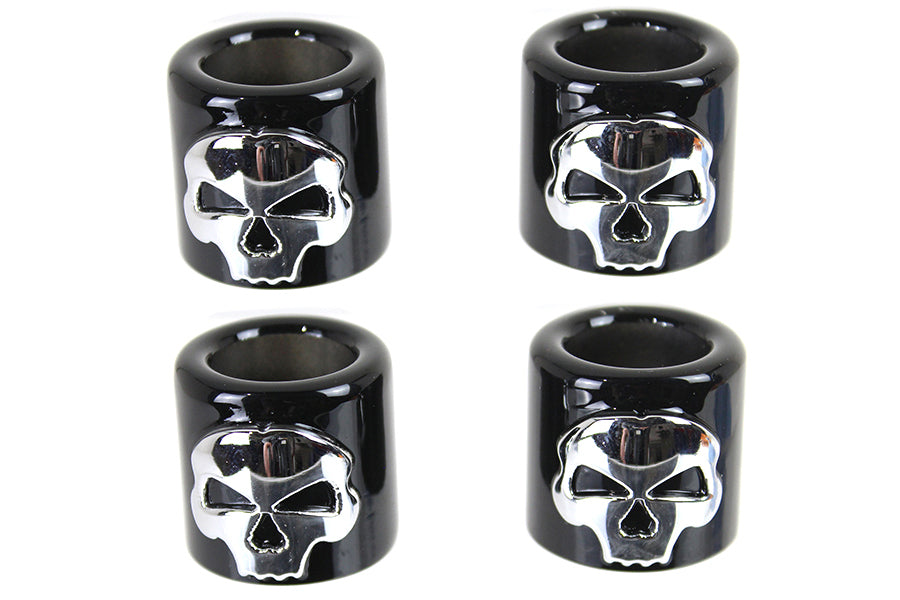 Pushrod Cover Cup Set with Skull Design Chrome with Black(SET)
