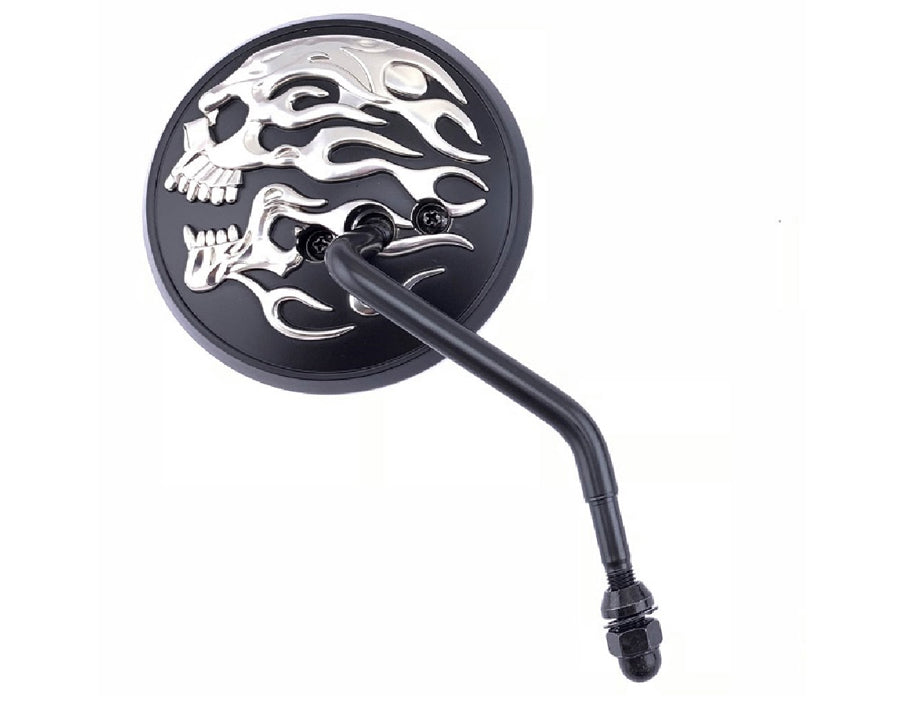 Round Skull and Flame Mirror Set with One Piece Stems Black(SET)