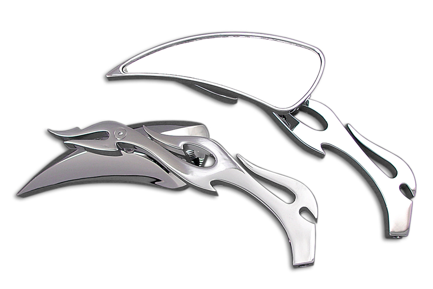 Chrome Tear Drop Mirror Set with Billet Flame Stems(SET)
