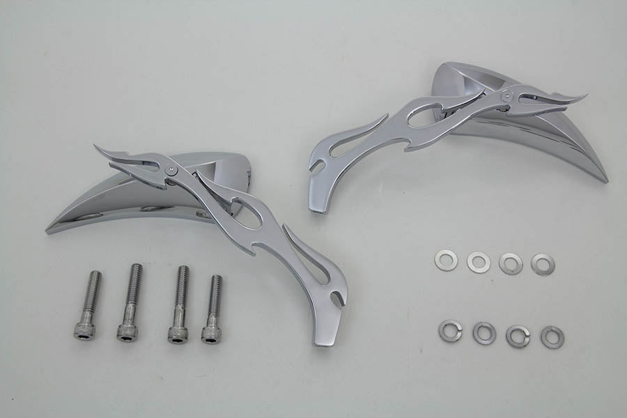 Chrome Tear Drop Mirror Set with Billet Flame Stems(SET)