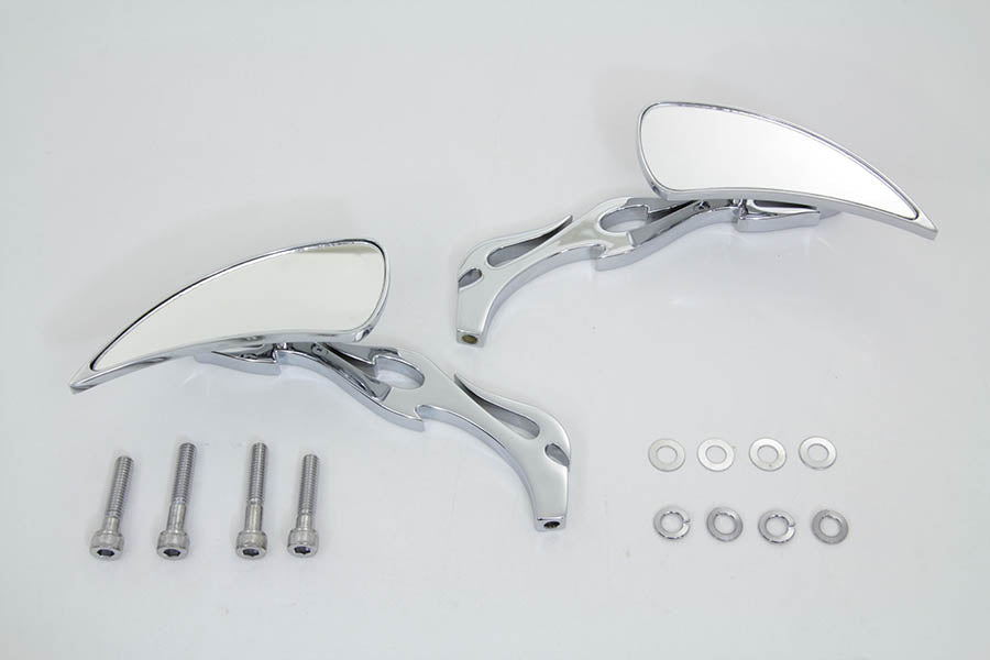 Chrome Tear Drop Mirror Set with Billet Flame Stems(SET)