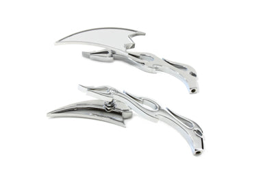 Crescent Mirror Set with Billet Flame Stems(SET)