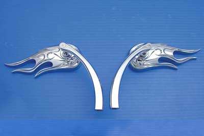 Fireball Mirror Set with Billet Curved Stems Chrome(SET)