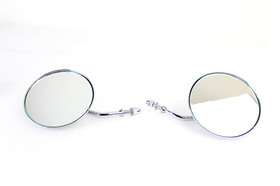 Round Skull and Flame Mirror Set with One Piece Stems Chrome(SET)