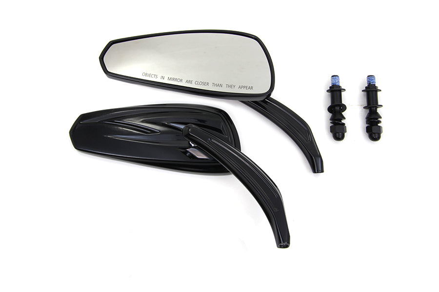 Gloss Black Tribal Tear Drop Mirrors with Billet Stems(SET)