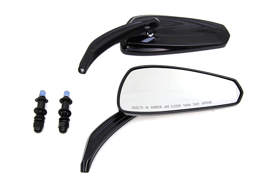 Gloss Black Tribal Tear Drop Mirrors with Billet Stems(SET)
