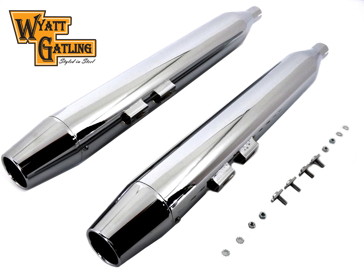 Wyatt Gatling Muffler Set with Chrome Long Tapered End Tips(SET)