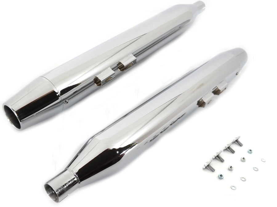 Wyatt Gatling Muffler Set with Chrome Long Tapered End Tips(SET)
