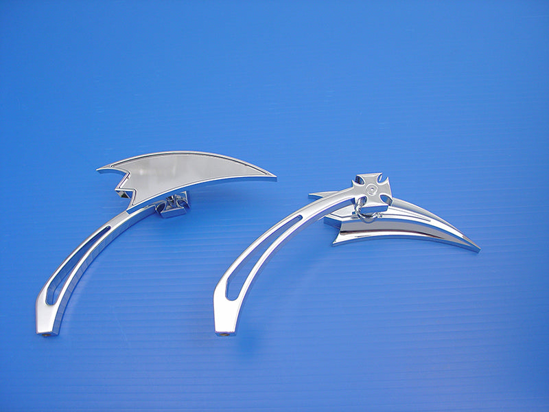 Chrome Crescent Mirror Set with Billet Cross Head Stems(SET)