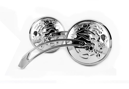 Round Skull and Flame Mirror Set with Curved Stems Chrome(SET)